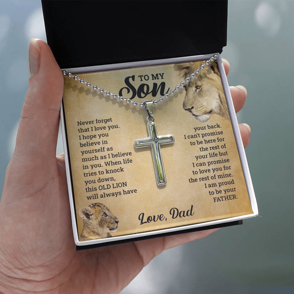To My Son This Old Lion Cross Necklace Gift Set