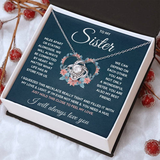 To My Sister Squeezed Love Knot Necklace Gift Set